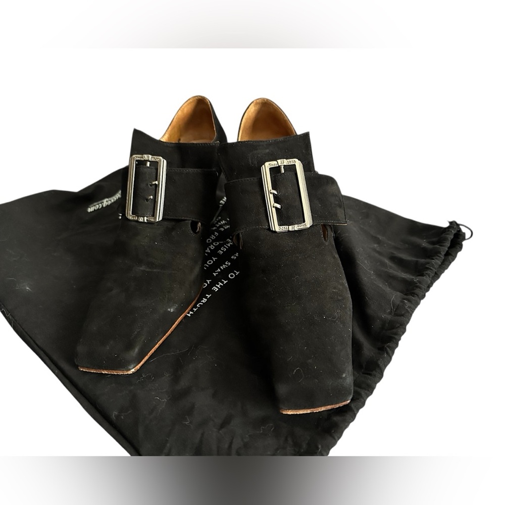 John Fluevog Black Suede Bishop Buckled Heels sz 10.5 EUC whimsigoth loafers - Picture 7 of 16